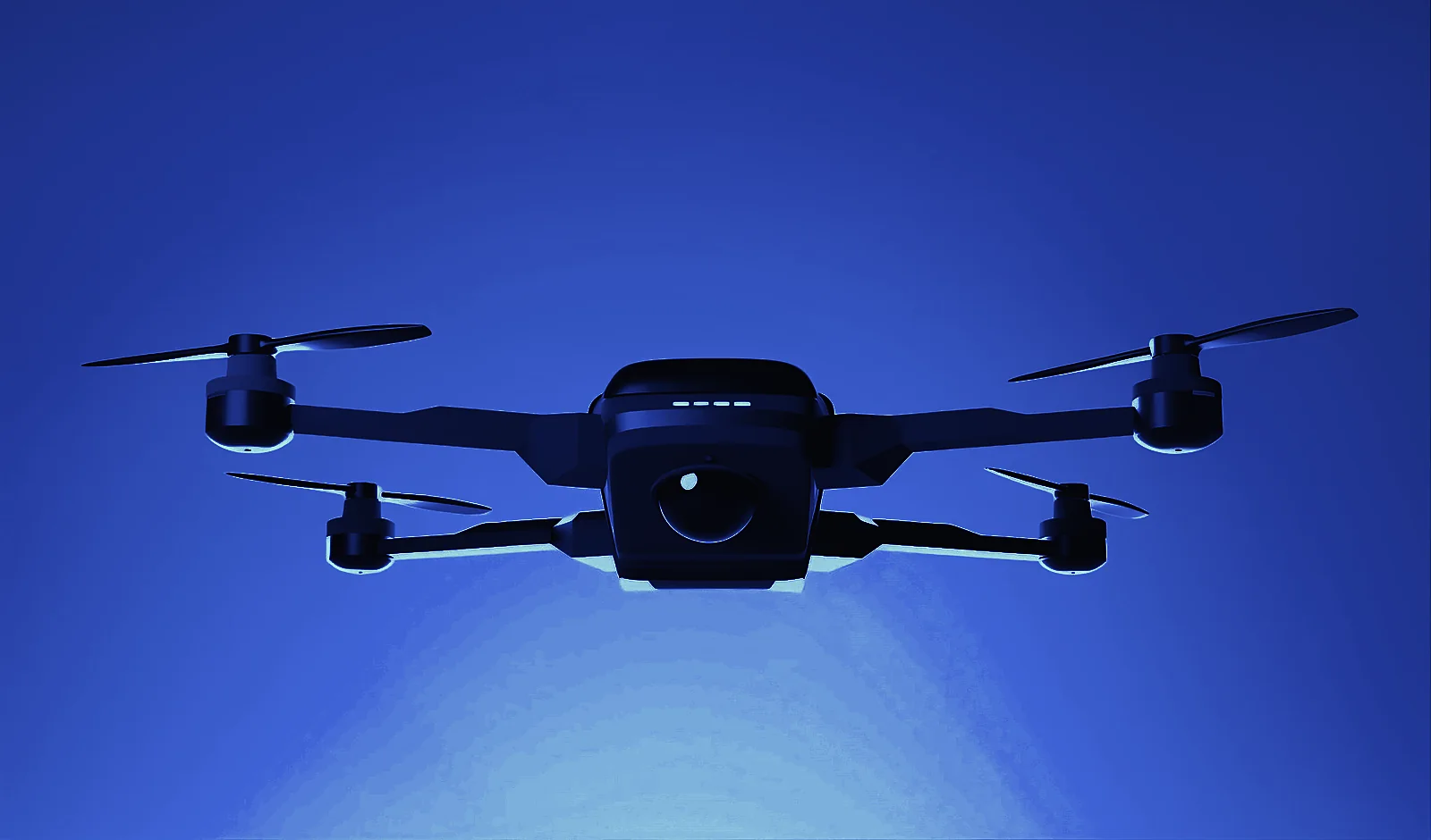A camera drone in flight